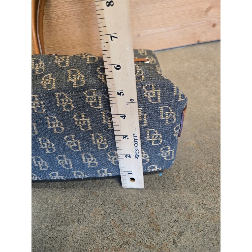 Dooney & Bourke Monogram Denim Canvas Leather Tassel Drawstring Tote Bag OS - Picture 6 of 9